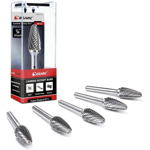 5PCS Tungsten Carbide Rotary Burr Set, SF-5 Double Cut Carbide Burr 1/4" Shank - Picture 1 of 8
